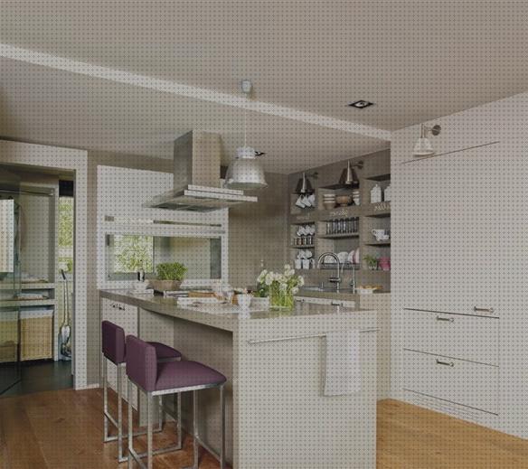 Review de isla cocina con campana y lámparas